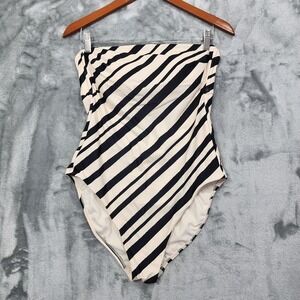 Shade & Shore Swimsuit Womens L Cream Black Stripe Bandeau One Piece Convertible